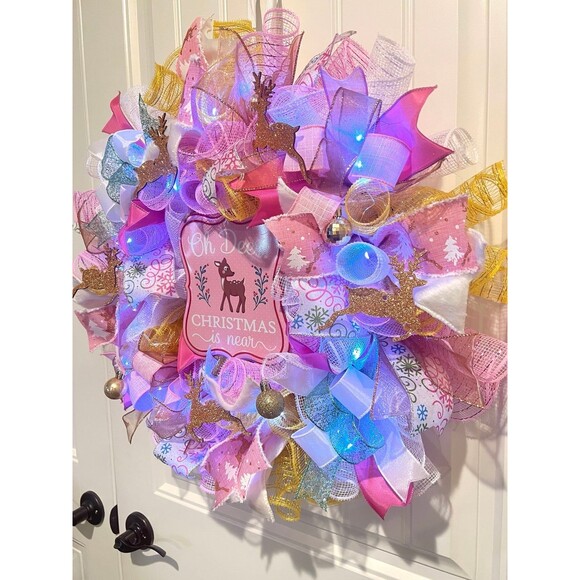 Handmade Oh Deer! Christmas is Near Holiday Ribbon Door Wreath 22 in W65 SO CUTE - Picture 2 of 11